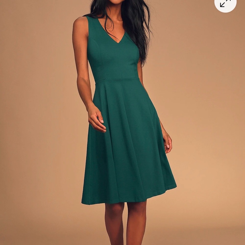 Lulu's Forest Green V-Neck Midi Dress